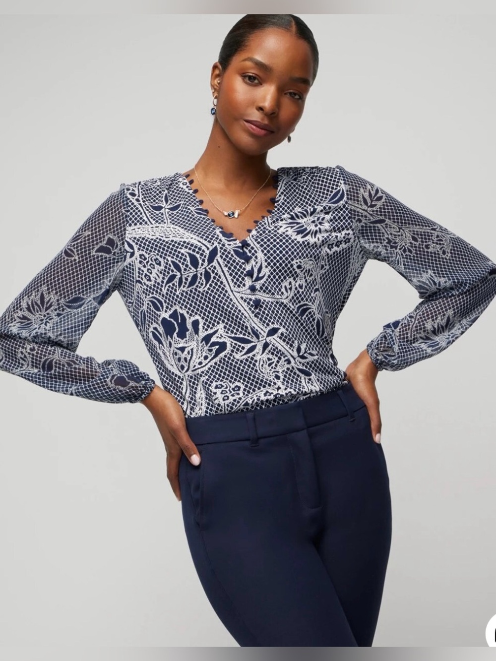 WHBM Floral Wrap-Style Blouse